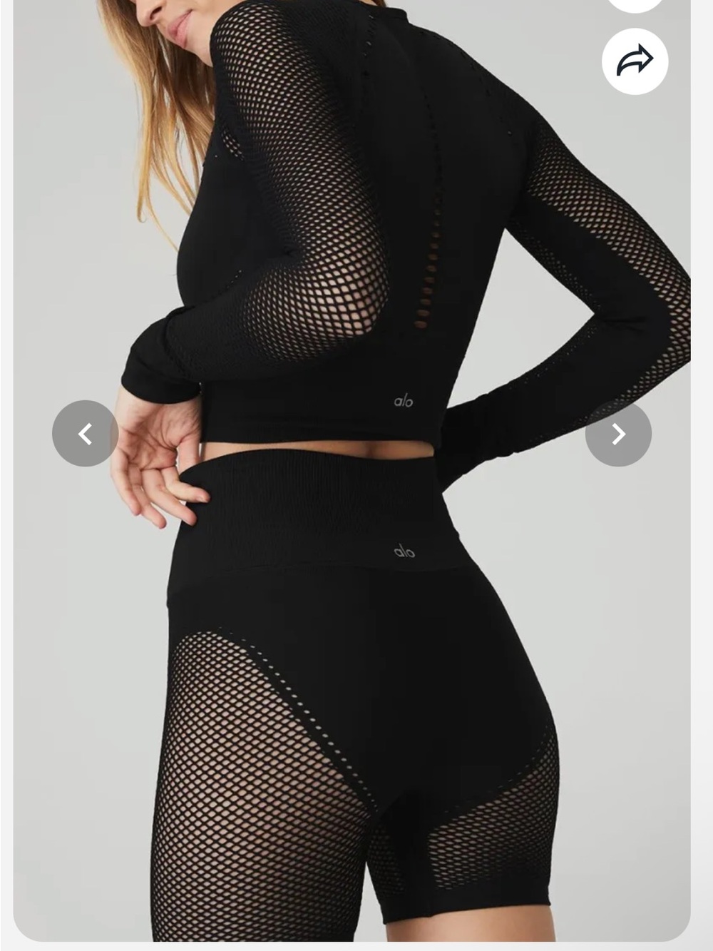 Set!(2)Alo Seamless Open Air Long Sleeve XS & Seamless HighWaist Short XXS Black - Picture 2 of 11